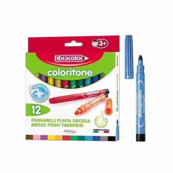 Pochette de 12 Feutres Coloritone à Large Pointe 5mm Fibracolor